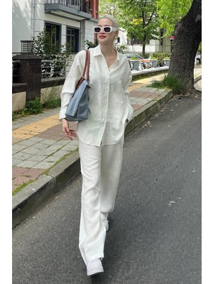 Madmext Beyaz Gömlek Pantolon Ikili Takım MG2117