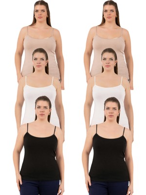 Özkan Underwear Özkan 25923 6'lı Paket Kadın Viskon Ip Askılı Biyeli Yumuşak Karışık Renk Ince Askılı Büyük Geniş Beden Atlet