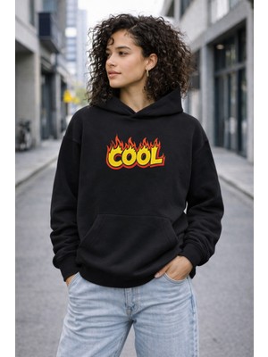 Camblys Alev Yazı Desenli Baskılı Oversize Kapüşonlu Sweatshirt