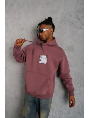 Marsilyan- Erkek Ön Arka Baskılı Kapşonlu Sweat - Gül Kurusu