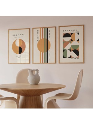 Pam Studio Modern Bauhaus Poster Seti – 3 Parça Geometrik Çerçeveli Tablo
