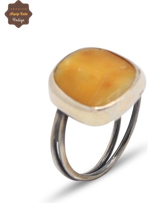 Midyat Nurtaş Gümüş Orijinal Kehribar Taşlı Dörtgen Model Gümüş Kadın Yüzük 201024978