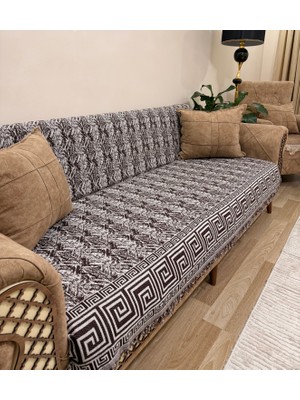Koltuk Örtüsü Lüks Pamuklu Labirent Desen Kaymaz Çift Taraflı Saçaklı Dekoratif Günlük Kullanım