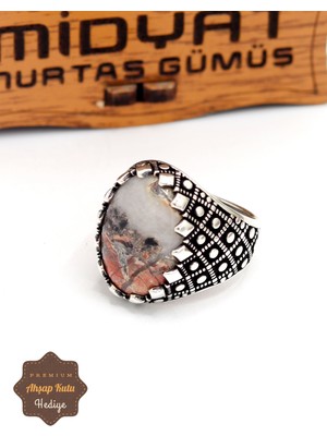 Midyat Nurtaş Gümüş Güneş Taşı Nokta Desenli 925 Ayar Gümüş Erkek Yüzük 201024903