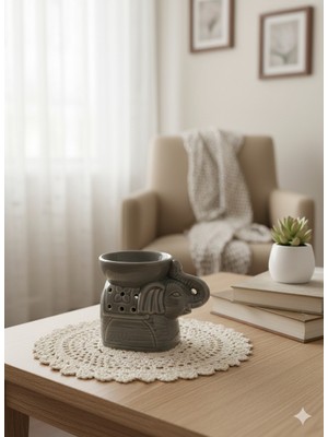 Atölye Fibula Fil Figürlü Seramik Buhurdanlık - Aroma Terapi Yağ Yakıcı Mumluk