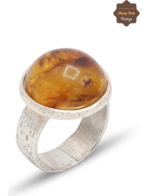 Midyat Nurtaş Gümüş Orijinal Kehribar Taşlı Sade Model Gümüş Kadın Yüzük 201024974