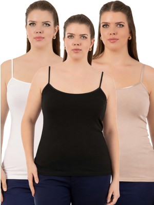 Özkan Underwear Özkan 25923 3'lü Paket Kadın Viskon Ip Askılı Biyeli Yumuşak Karışık Renk Ince Askılı Büyük Geniş Beden Atlet