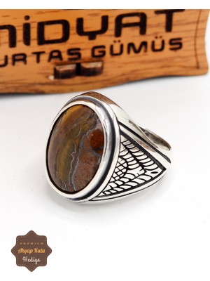 Midyat Nurtaş Gümüş Kaplangözü Taşlı Baklava Motifli 925 Ayar Gümüş Erkek Yüzük 201024879