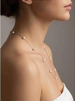 Aytens Takı Gerçek Kültür Incisi Gümüş Renk Paslanmaz Çelik Zincir Kolye (60 Cm)