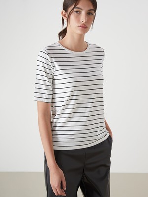 Lc Waikiki Yeni Sezon Bisiklet Yaka Çizgili Kadın Tişört