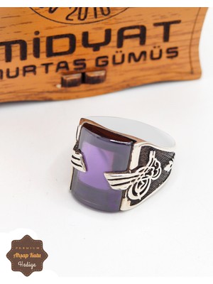 Midyat Nurtaş Gümüş Ametist Taşlı Tuğra Motifli 925 Ayar Gümüş Erkek Yüzük 201024873