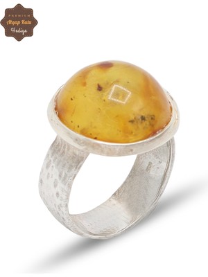 Midyat Nurtaş Gümüş Orijinal Kehribar Taşlı Sade Model Gümüş Kadın Yüzük 201024973