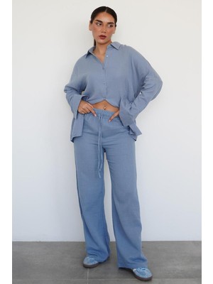 Madmext Mavi Basic Kadın Gömlek Pantolon Takım MG2461