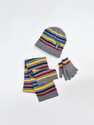 Lc Waikiki Yeni Sezon Çizgi Desenli Erkek Çocuk Atkı Bere ve Eldiven