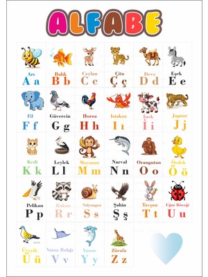 Hsn Alfabe Afiş Sınıf Içi Hayvanlarla Alfabe Abc Öğrenme 30X42 cm Pvc Kaplı Yazılıp Silinebilir
