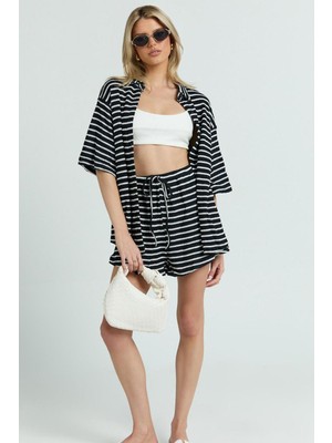 Madmext Siyah Kadın Şort Gömlek Takım MG2328