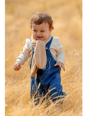 Miniğimin Cicileri Minigimin Cicileri Ayıcık Nakışlı Denim Salopet 3'lü Erkek Bebek Takım - Mavi