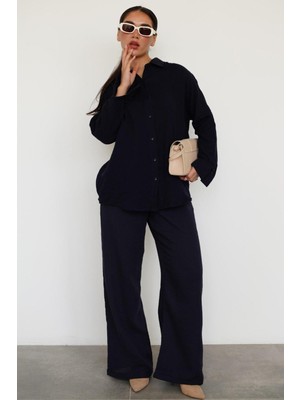 Madmext Lacivert Basic Kadın Gömlek Pantolon Takım MG2461