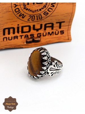 Midyat Nurtaş Gümüş Kaplangözü Taşlı Yaprak Motifli 925 Ayar Gümüş Erkek Yüzük 201024885