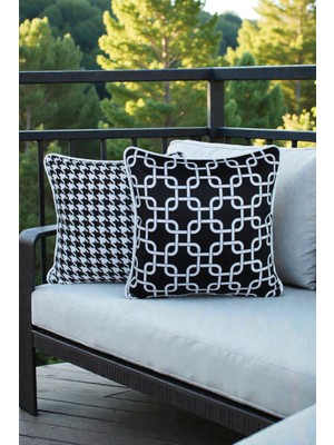 Visionario Kırlent Kılıfı 2'li Motif Desenli 45X45 Raşel Örme Kadife Çift Taraflı Dijital Baskı Beyaz Biyeli