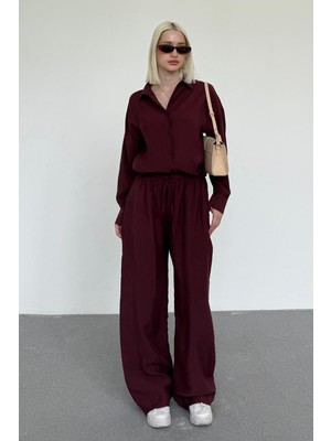 Madmext Bordo Basic Kadın Gömlek Pantolon Ikili Takım MG2352