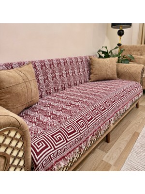 Koltuk Örtüsü Lüks Pamuklu Labirent Desen Kaymaz Çift Taraflı Saçaklı Dekoratif Günlük Kullanım