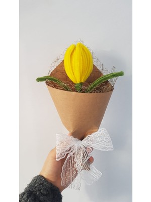 Badem Hediyecilik El Yapımı Lale Şönil Çiçek Buket – Dekoratif, Solmayan, Hediye Için Ideal