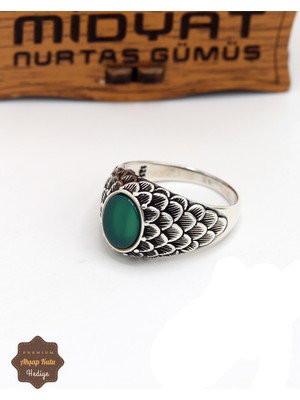 Midyat Nurtaş Gümüş Zümrüt Taşlı Balık Pulu Model 925 Ayar Gümüş Erkek Yüzük 201024891