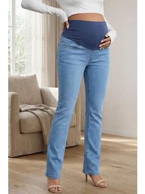 Hamile Kadın Esnek Karın Bantlı Slim Fit Denim Jean Pantolon