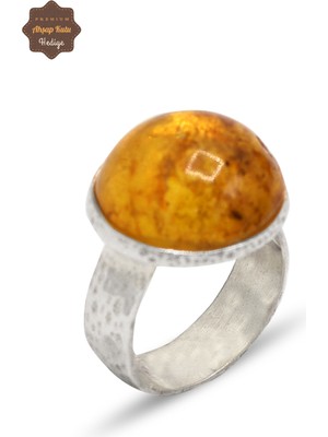 Midyat Nurtaş Gümüş Orijinal Kehribar Taşlı Yuvarlak Model Gümüş Kadın Yüzük 201024979