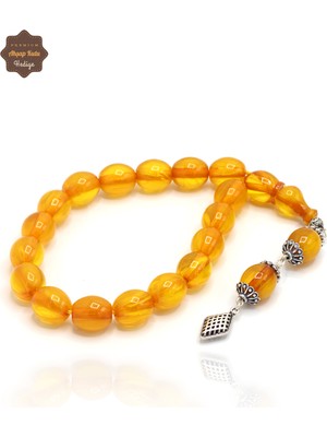 Midyat Nurtaş Gümüş Sarı Hareli Fıçı Kesim Gümüş Püsküllü Efe Maskot Ateş Kehribar Tesbih 201024942