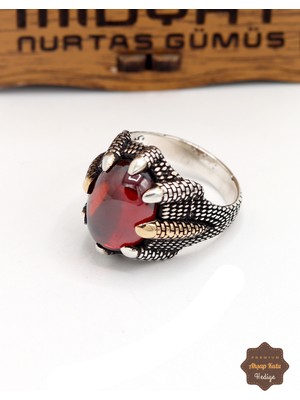 Midyat Nurtaş Gümüş Lal Taşlı Pençe Model 925 Ayar Gümüş Erkek Yüzük 201024939