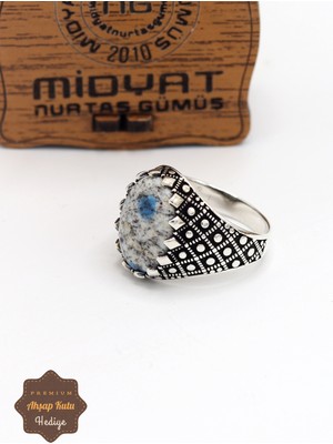 Midyat Nurtaş Gümüş Kyanit Taşı Nokta Desenli 925 Ayar Gümüş Erkek Yüzük 201024857