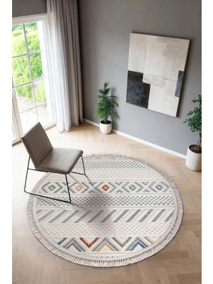 Colore Home Lapis Renkli Bukle Yuvarlak Daire Halı Antre Halısı Hol Halısı