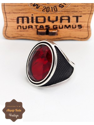 Midyat Nurtaş Gümüş Yakut Taşlı Kristal Kesim 925 Ayar Gümüş Erkek Yüzük 201024861