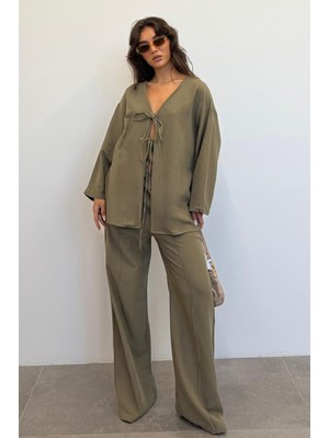 Madmext Haki Önü Bağlamalı Alt Üst Takım MG2423