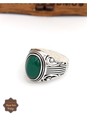 Midyat Nurtaş Gümüş Yeşil Akik Taşlı Başak Model 925 Ayar Gümüş Erkek Yüzük 201024892