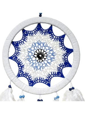 Nevamel Saks Mavisi Nazar Motifli Kuş Tüylü Duvar Süsü