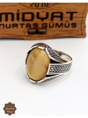 Midyat Nurtaş Gümüş Yemen Akik Taşlı Örgü Motifli 925 Ayar Gümüş Erkek Yüzük 201024914