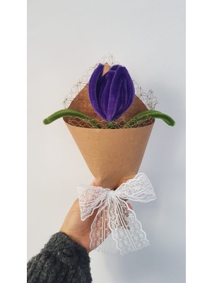 Badem Hediyecilik El Yapımı Lale Şönil Çiçek Buket – Dekoratif, Solmayan, Hediye Için Ideal