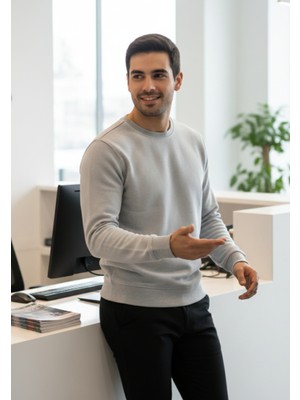 Genel Erkek Yuvarlak Yaka Basic Waffle Kazak