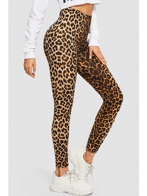 Zenvia Znva™ Kadın Leopar Desenli Yüksek Bel Dar Kesim Esnek Tayt
