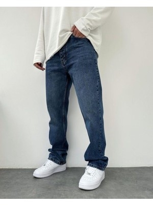 Koyu Mavi Taşlama Baggy Pantolon