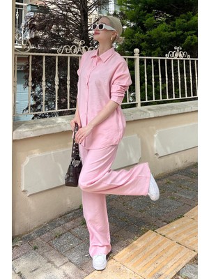 Madmext Pembe Gömlek Pantolon Ikili Takım MG2117