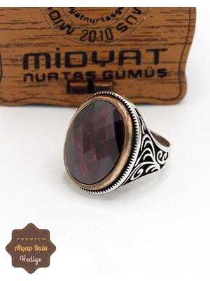 Midyat Nurtaş Gümüş Yakut Taşlı Sarmaşık Desenli 925 Ayar Gümüş Erkek Yüzük 201024866