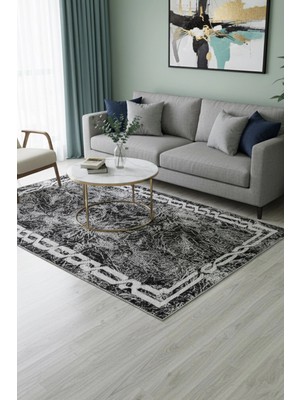 Lugmo Kilim Savan Çift Taraflı Modern Desenli Yıkanabilir 2x3 Metre Siyah-Beyaz