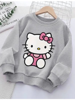 Punix Kids Punıx Kıds Özel Seri Hello Kityy Baskılı Yuvarlak Yaka %100 Pamuk Kız Çocuk Trend Sweatshırt