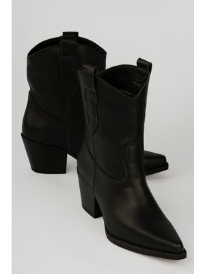 Mubiano Collection Kadın Hakiki Deri Kovboy Bot Kısa Topuklu Dakota Siyah