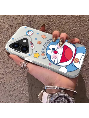 HONTINGA iPhone 16 ile Uyumlu Kılıfı Silikon Kenar Sert Arka Düşüme Önleyici Basitlik Anti Düşme Kamera Korumali Doraemon Desen Telefon Kılıf Kadın ve Erkek Için Uygundur K1-0577