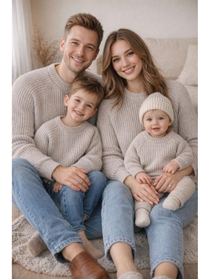 Meriç Bebe Aile Kombini Triko Kazak Reglan Kol Anne Baba Çocuk